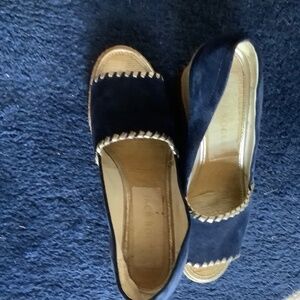 Jack Rogers || Palmer Wedges Suede Espadrille Whipstitch Midnight Navy Blue 9